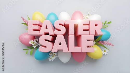 Easter sale promotion with colorful eggs and floral decor