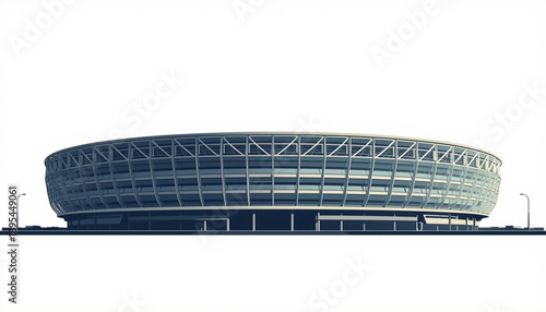 A modern stadium with a sleek, oval design and a large glass facade