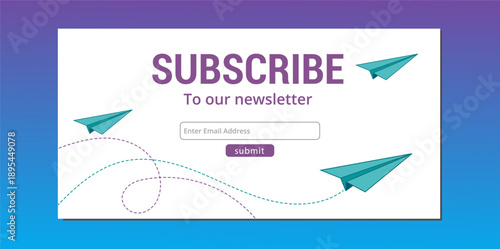 Newsletter Subscription Banner with Paper Airplane Delivery Metaphor Email Signup and Lead Generation Web Vector