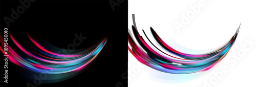 Abstract colorful streaks diagonally across a dark black background