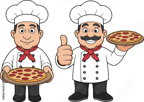Pizza Cooking Action Illustration Collection  Tossing Dough and Preparing Ingredients