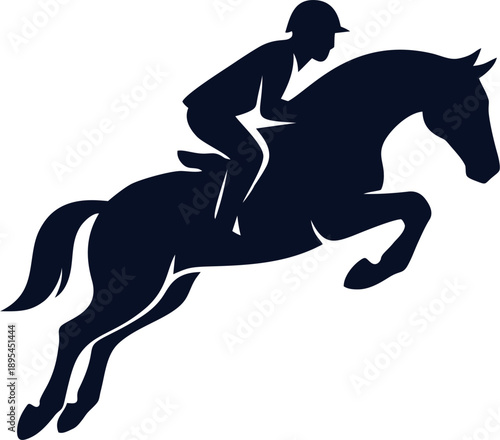 illustration of a person riding a jumping horse in blue