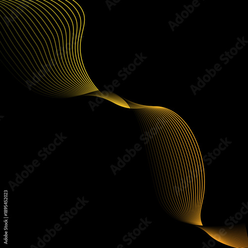 Golden Wavy Lines Flowing on Black Background - Abstract Dynamic Wave Pattern