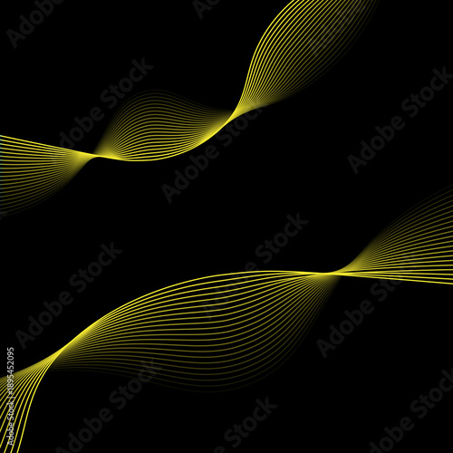 Abstract Yellow Waves on Black Background - Dynamic Flowing Lines Creating a Modern Design Element