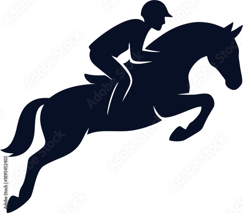 illustration of a person riding a jumping horse in blue