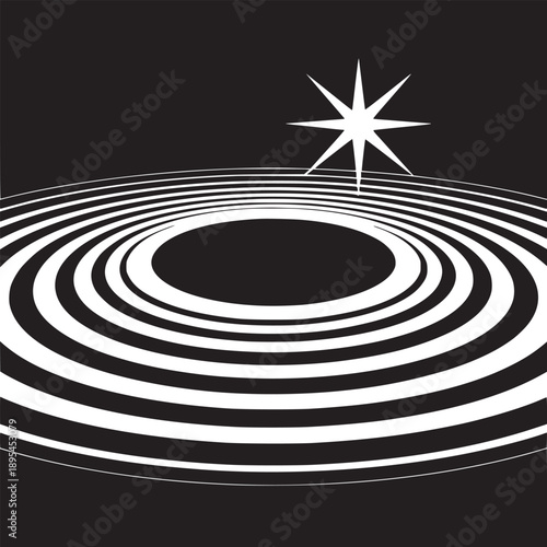 Canvas Print A graphic illustration of concentric white circles with a white star against a b