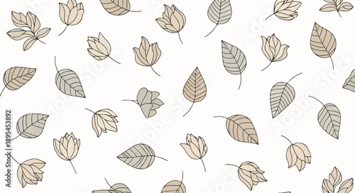 Nature's Whisper: A delicate pattern of stylized leaves, each whispering tales of the forest, gracefully scattered across the canvas, symbolizing the cyclical beauty of life.