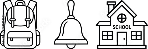 School icons including a backpack school bell and school building