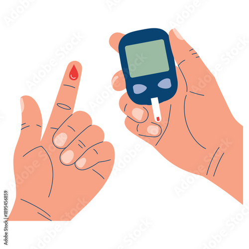 A person using a glucometer to check their blood sugar level at home.