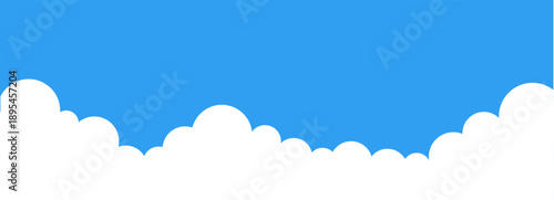 Blue sky and cloud border, divider shape banner. Sky horizontal background, bg. Simple footer, section.