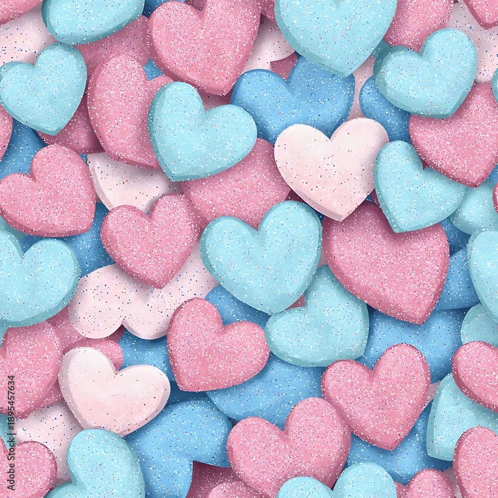 Obraz premium A vibrant display of multiple colorful heart-shaped candies creating a visually delightful and sweet pattern. These treats evoke feelings of love and affection.