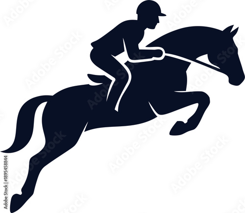 illustration of a person riding a jumping horse in blue