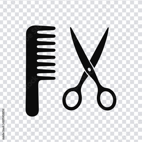 Vector illustration black silhouette of a comb and scissors for hair cutting tools
