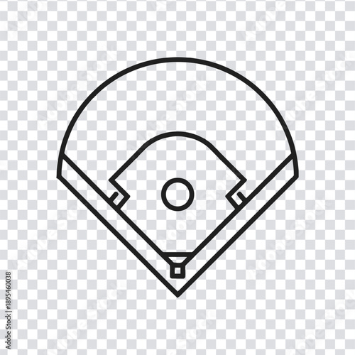 Vector illustration a black line drawing of a baseball field on a transparent background