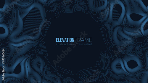 Abstract contour mountain elevation landscape map. Abstract minimal relief topographic map. Terrain contour vector grid with a central place for text.