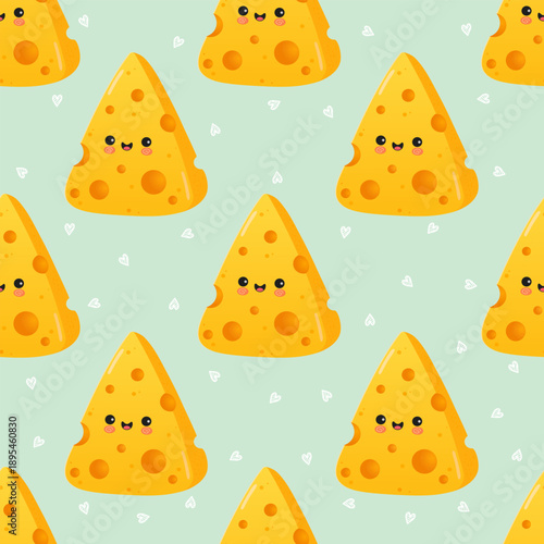 Cute cartoon cheese character seamless pattern background