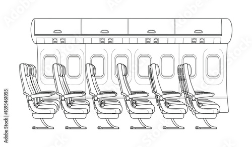 Vector illustration of airplane seats in a row on for travel and transportation concepts
