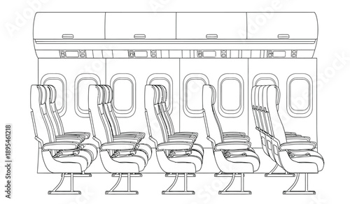 Vector illustration of airplane seats in a row on for travel and transportation concepts
