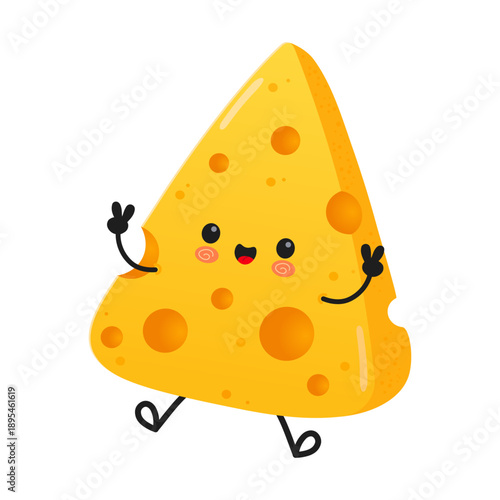 Cute cheese character showing peace sign and smiling