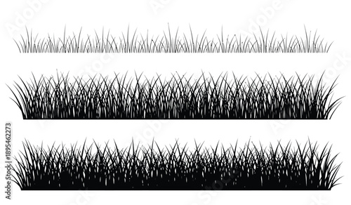 Black silhouette grass line sets in various densities for design and decoration purposes easily