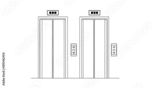 Elevator doors with control panels on either side in a simple line drawing style