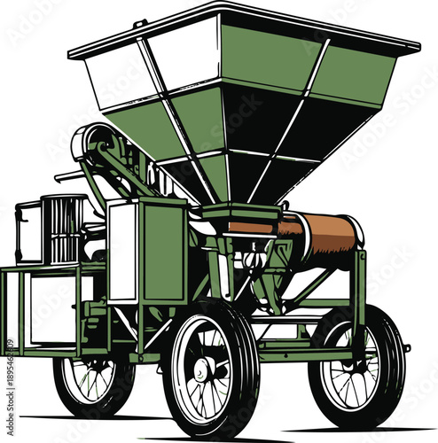 Seed sowing machine illustration, clean line art, stock vector. 3