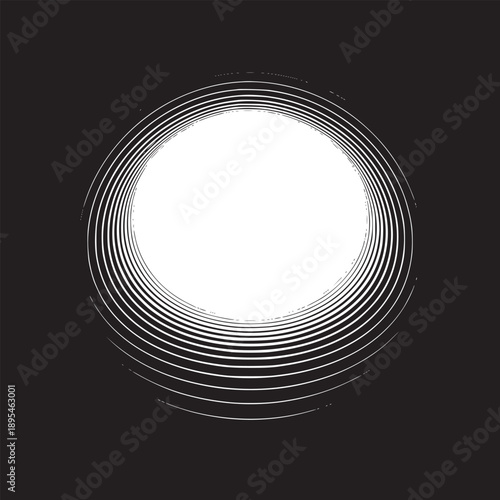 Concentric white circles receding into a bright center on a stark black background creating depth and motion
