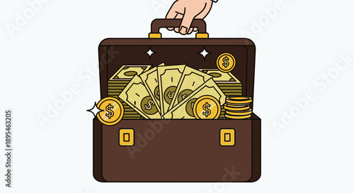 Brown briefcase full of money