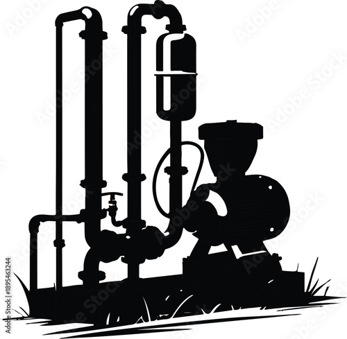 Water irrigation pump illustration, minimal vector style, agriculture equipment 1