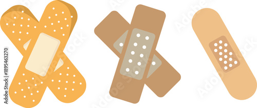 Medical adhesive bandage set first aid plasters collection in flat style vector illustration
