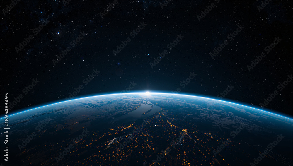 Obraz premium 広い余白に球体を浮かべる俯瞰、コードドームに包まれた地球