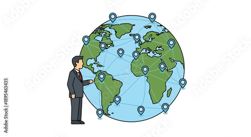 Businessman presenting global map with pins