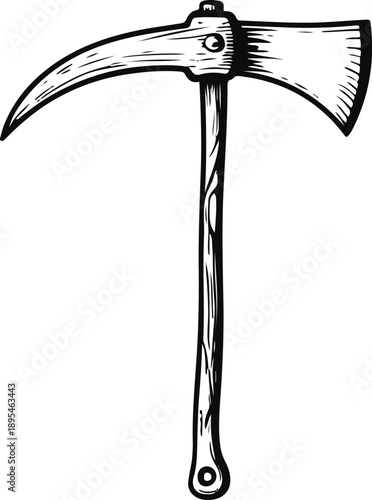 Simple sickle illustration, black and white, clean outline, farming equipment 3
