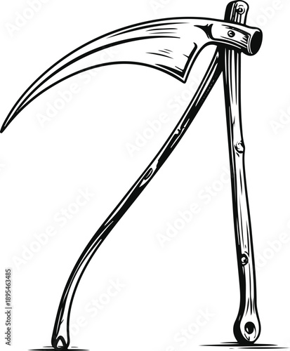 Simple sickle illustration, black and white, clean outline, farming equipment 2