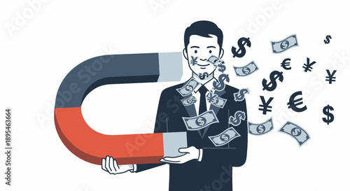 Man Attracting Money with Magnet