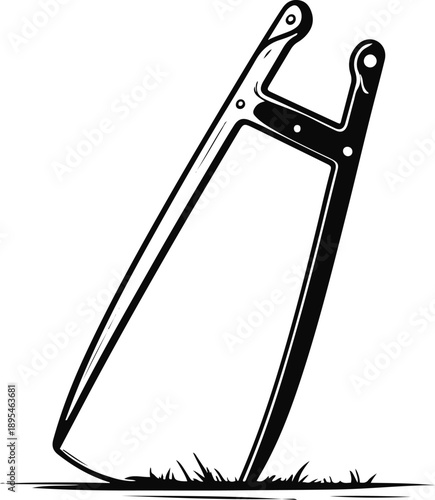 Simple black and white sickle illustration, sharp clean lines, minimal style, no logo, farming equipment vector 3