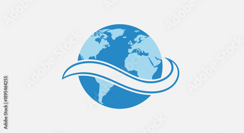 Earth Globe Icon with Wave.