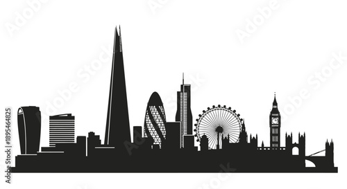 A striking black silhouette of the london skyline with iconic landmarks