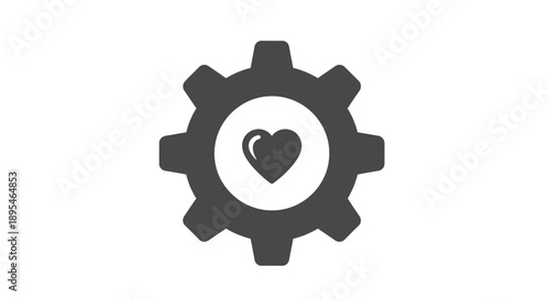 Gear with heart symbol inside.