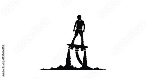 Silhouette of a person skateboarding on a dynamic abstract structure