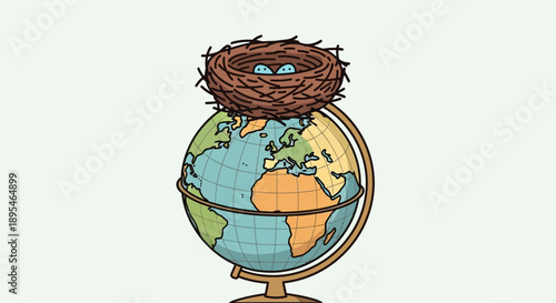 Globe with a bird nest on top.