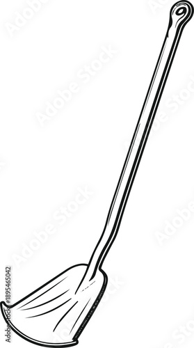 Minimal line art of a farming hoe, monochrome vector, clean outline, flat design, agriculture tool, copyright-free 2