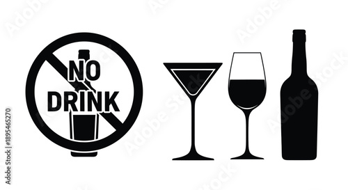 Prohibition sign featuring drinks in a stark black silhouette