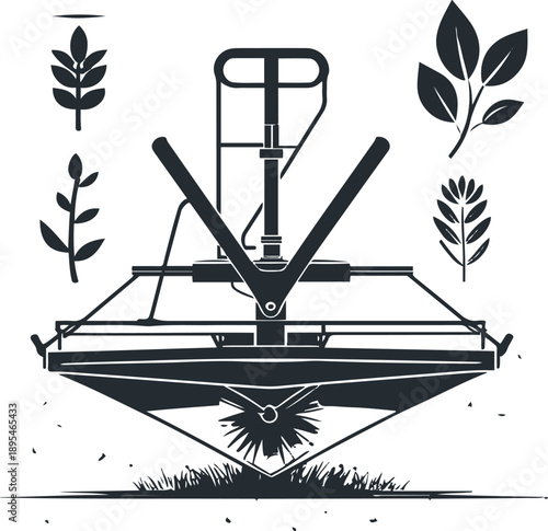 Fertilizer spreading tool, monochrome vector, agriculture concept