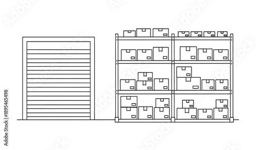 A detailed architectural drawing of a multistory building with a slatted wall structure on the left side and a large building plan on the right