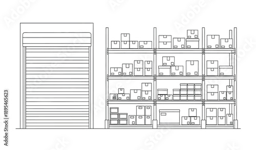 Detailed architectural floor plan with multiple rooms and a large garage door on the left side