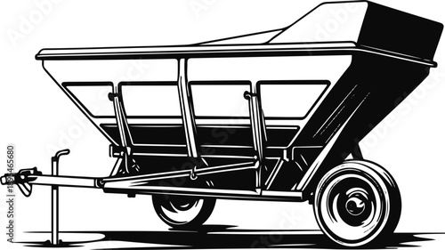 Fertilizer spreader illustration, black and white vector, flat design, agriculture tool, clean outline 3
