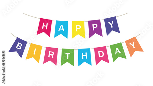 Happy birthday colorful bunting flags vector illustration on isolated checkered background