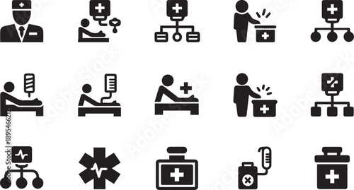 Medical Emergency Services and Hospital Infrastructure Icon Set