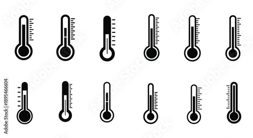 Multiple thermometer icons in varying temperatures black silhouette